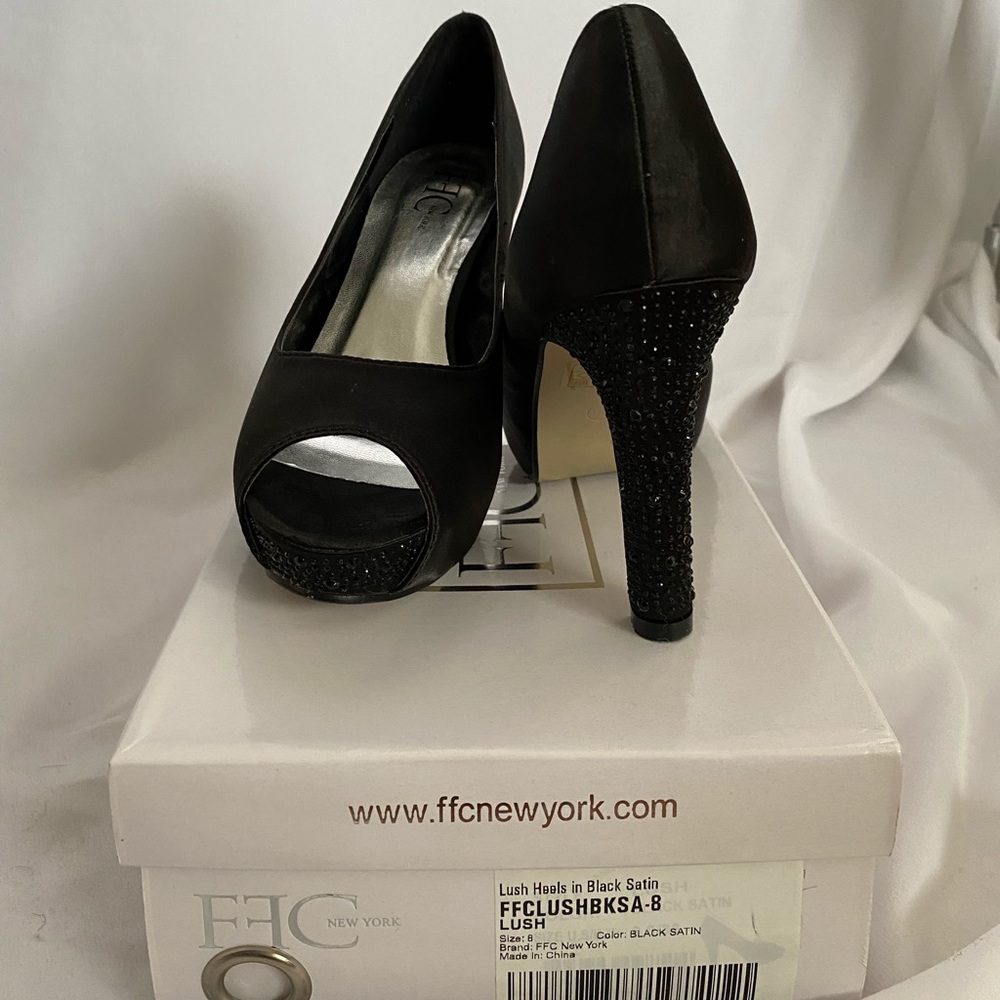 Black satin heels